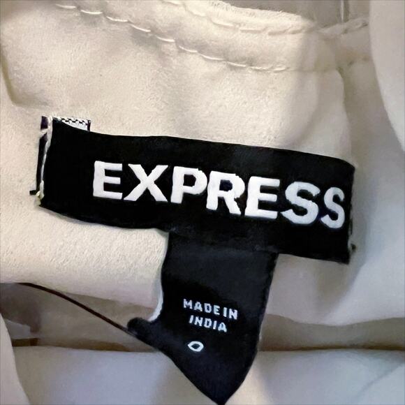 NWT Express Mock Neck Long Sleeve Pleated Tiered Ruffle Mini Dress Cream Size 0 - Picture 8 of 10